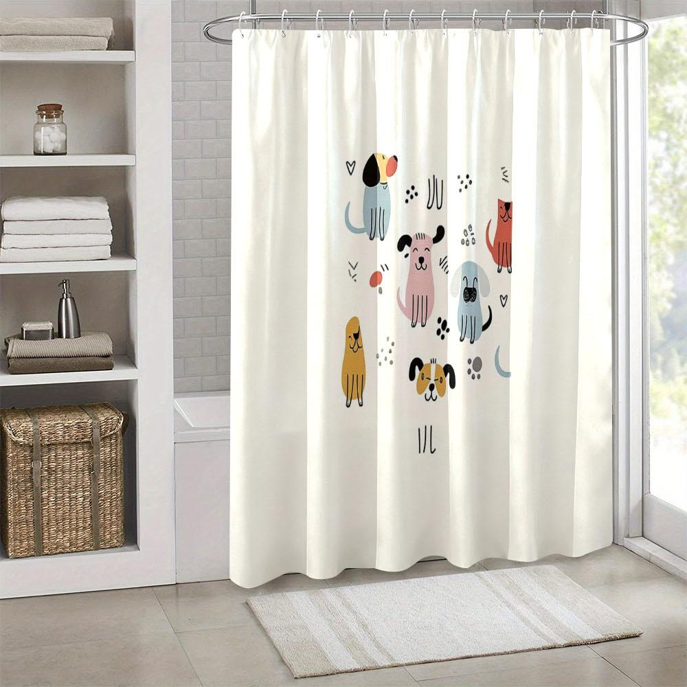 Cute Puppy Dog Shower Curtain Polyester Waterproof Bathroom Decor with 12 Hooks Playful Minimalist Pet Theme Home Accessory