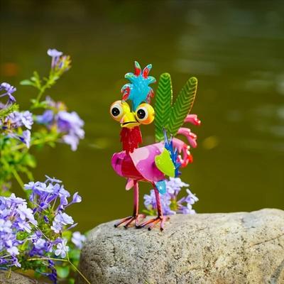 Iron Garden Rooster Statues Outdoor Decoration Chicken Sculpture Metal Rooster Ornaments  for Home