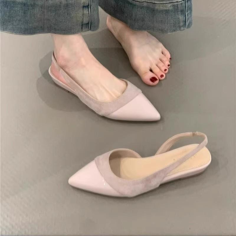 Fashion Low Heel Baotou Sandals Women's French Nude Color Pointed Small Fragrant Style Ladies Thick Heels Air Style Single Shoes