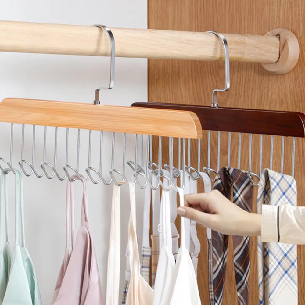 1/2 PCS Multi-functional Solid Wood Clothing Eight-hook Hanger Underwear Sling Belt Vests Silk Scarf Hooks Wardrobe Organizer