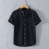 New Stand-up Collar Short-sleeved Cotton and Linen Shirt Men's Fresh Solid Color Loose Shirt