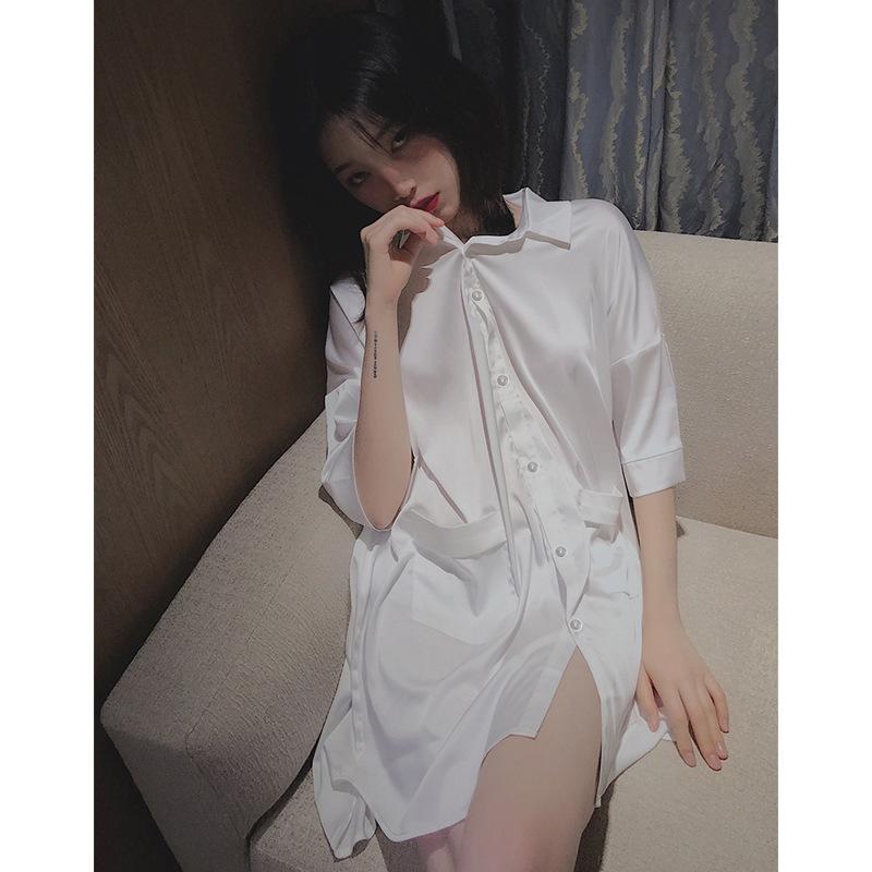 Letní košile Noční košile Dámské Styl Přítel Jednobarevné Sexy Tenký úsek Domácí oblečení Pyžamo s krátkým rukávem