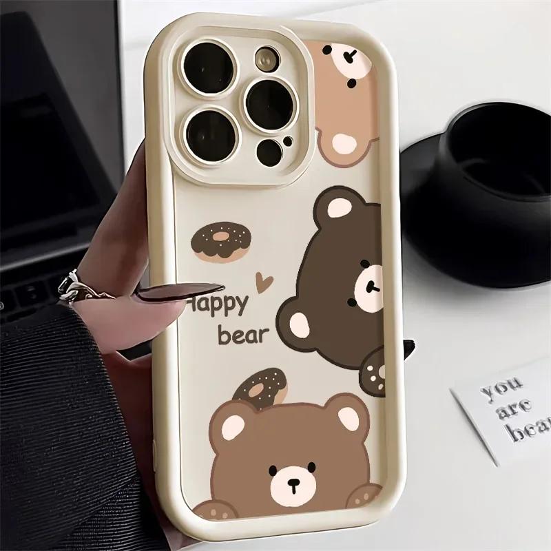 Cartoon Cute Bear Phone Case For iPhone 16 Case iPhone 11 12 13 14 15 Pro Max XR XS X 7 8 15 16 Plus Candy Silicone Soft Cover
