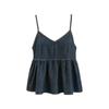 Elegance Casual Stylish Vest Versatile Denim V-neck Camisole Undershirt Female Dark Color Design Sense Hem Ruffled Ruffles Loose Short Tops Summer