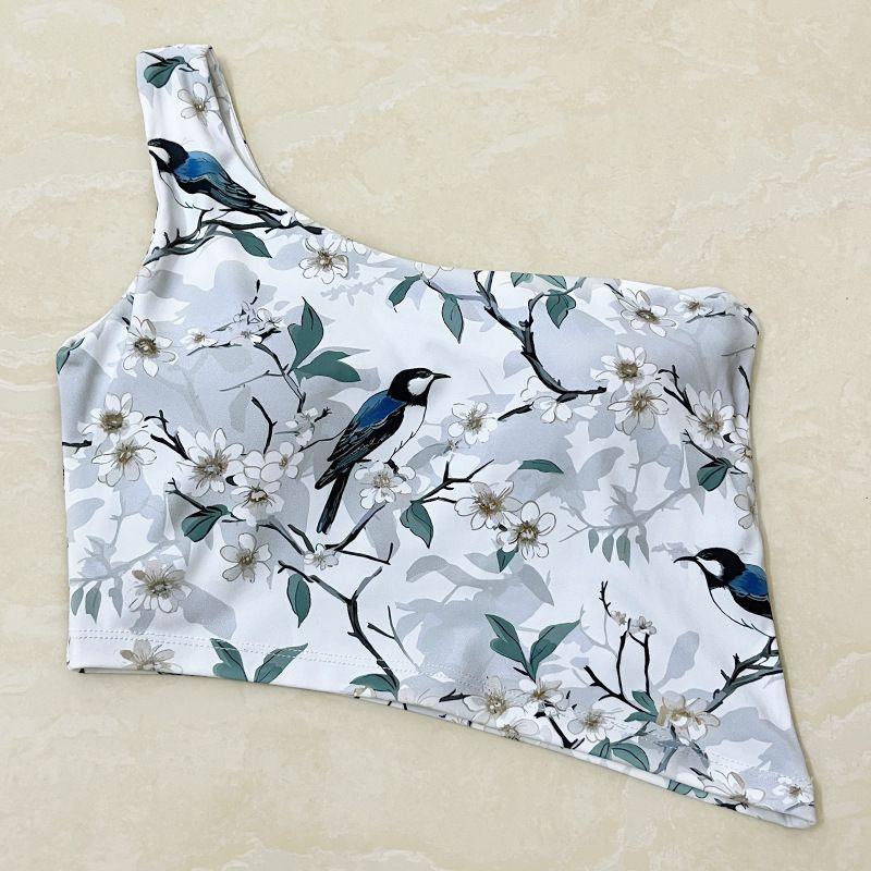 Export New European and American Print Yoga Clothes Vest Sports Bra Oblique Shoulder Gym Intimates Running Outfit Women's Top