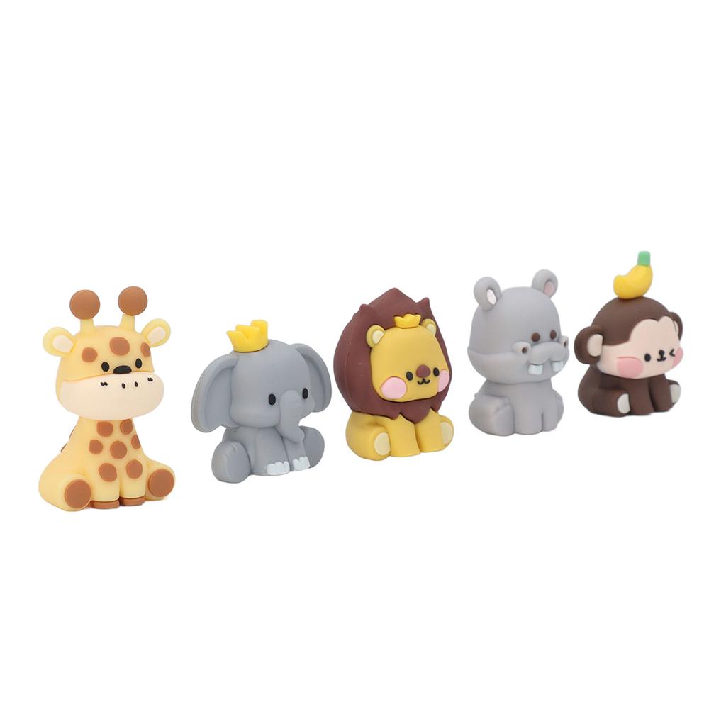 5Pcs Jungle Animal Cake Toppers Safari Figures Cute Decoration Monkey Elephant Giraffe Hippo Lion
