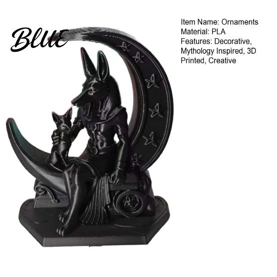 Low-key High-end Decoration 3D Printed Anubis Moon Figurine, Ancient Egyptian Mythology Statue, Frosted Texture Decor Dark Style Wolf Desk Ornament,