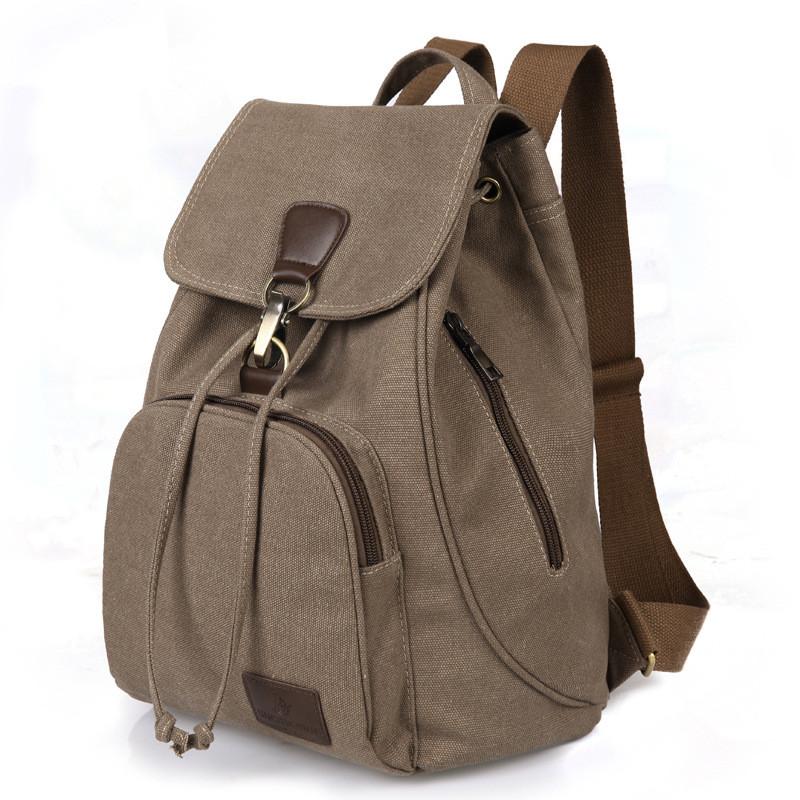 Backpack Canvas Retro Solid Color Laptop Compartment Schoolbag Outdoor Gift