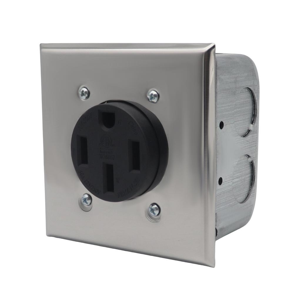 NEMA 14 50R 50A Power Outlet Receptacle, 4 Prong Electrical Socket for RV EV Charging, Surface Or Flush Mount
