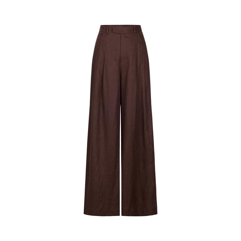 JUZUI Elegant Commuter 100% Linen Straight-Leg Trousers for Women