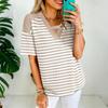 Women's Casual Short-sleeved V-neck Striped Color-blocked T-shirt/shirt