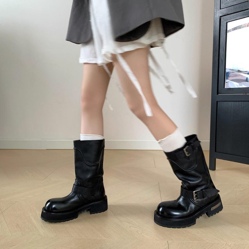 Dark retro Ba family old tooling shoes thick-soled upturned head Martin boots belt short boots big head boots locomotive boots