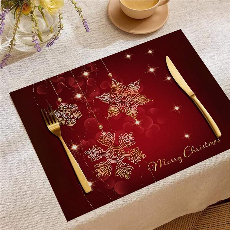 Christmas Digital Print Heat-Resistant Linen Placemat: European and American Birthday Party Table Decor