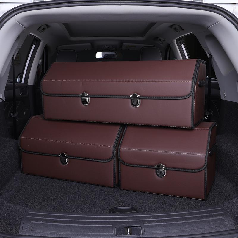 Car Leather Interior Organizer: Large Capacity Folding Trunk Storage Box