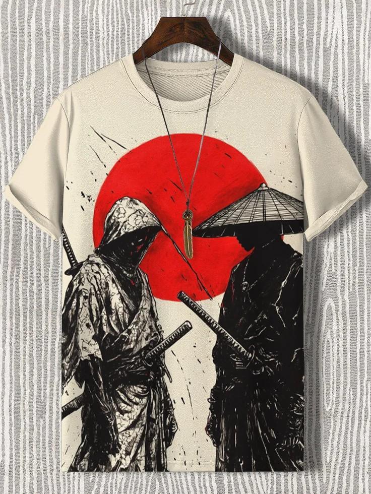 Herren Japanische Ukiyo-E Bedruckte T-Shirts Kurzarm Tees Tops 3D-Druck O-Ausschnitt Shirt Sommer Lässig Herrenbekleidung