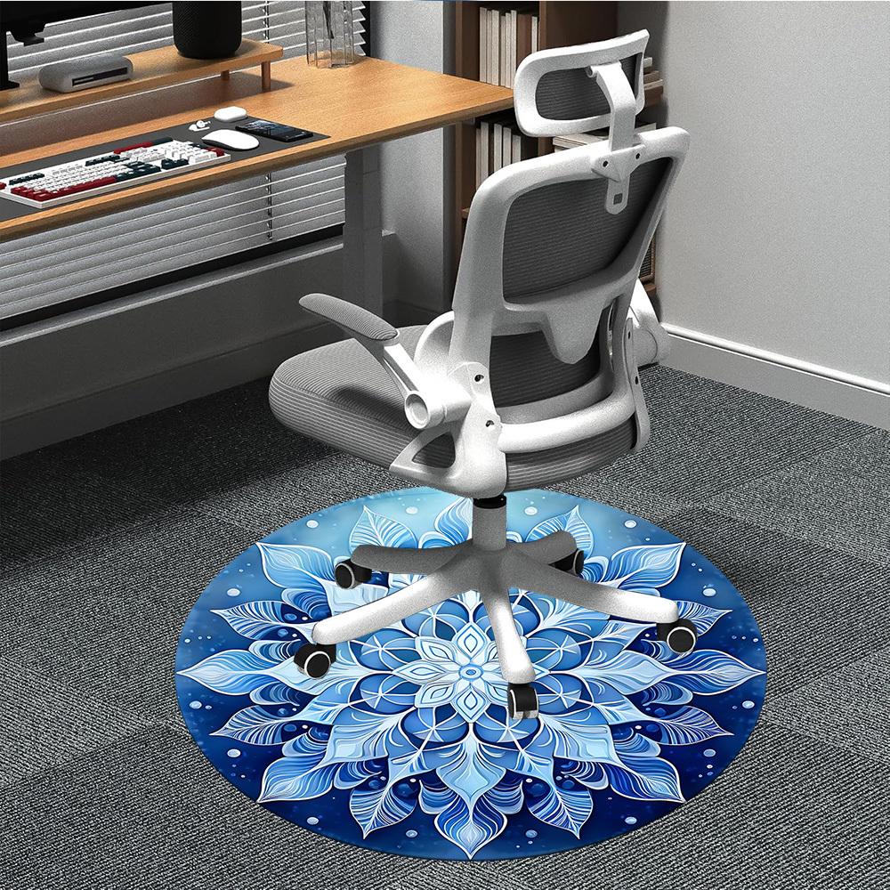 

1pc Blue Floral Mandala Chair Carpet for Office Non-Slip, Machine Washable Rug for Office, Room - Polyester, Machine Made yy251029130 80cm by 80cm