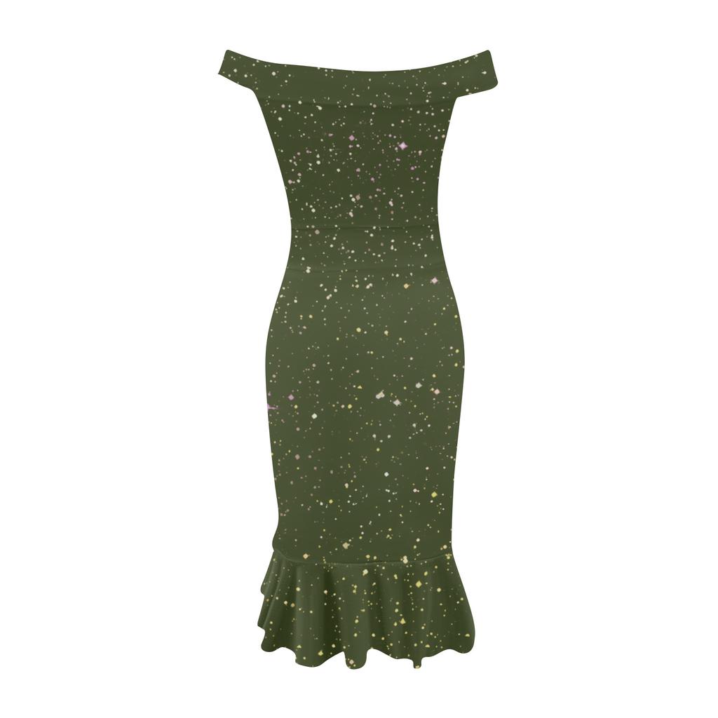 Women's Fashion Sexy Summer Off Shoulder Short Sleeve Sequin Ruffle Irregular Dresses