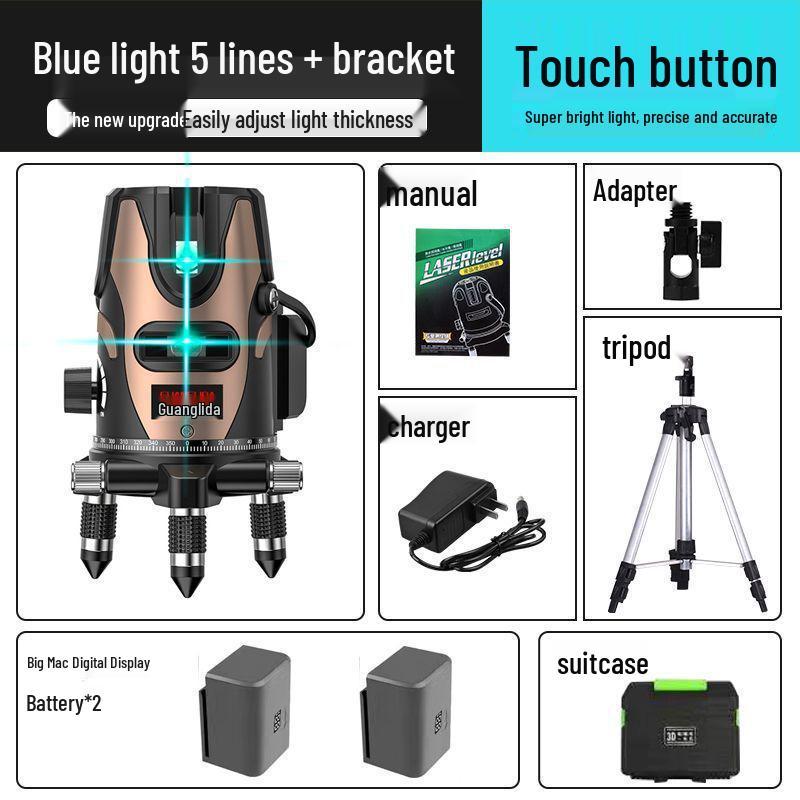High Precision Outdoor Laser Level with Infrared, Blue, and Green Light - 2, 3 & 5 Lines, Auto-Leveling, Imported LD.