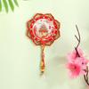 Lotus Handle Makeup Mirror with Temple of Heaven Pearl Pendant - Portable Cultural Style Mirror