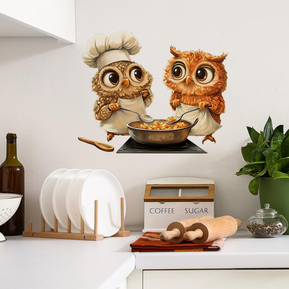 Cartoon Chef Owl Kitchen Dining Room Home Wall Background Beautification and Decoration Stickers