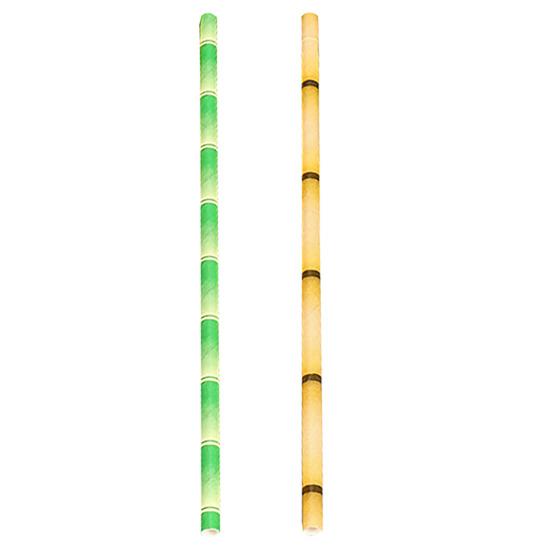 50Pcs Paper Straw Flat Mouth Bright Color Bamboo Pattern No Odor Eco-friendly Drinking Long Tropical Party Beverage Straw for Club