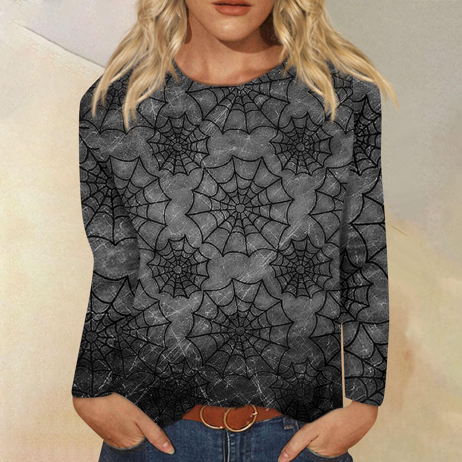 

Женский модный повседневный топ с длинным рукавом в полоску на Хэллоуин и круглым вырезом с принтом L