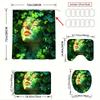 4pcs Bestselling Green Clover Print High Quality Shower Curtain and Non-Slip Bath Mat Set - Perfect for Bathroom Decor Exqu