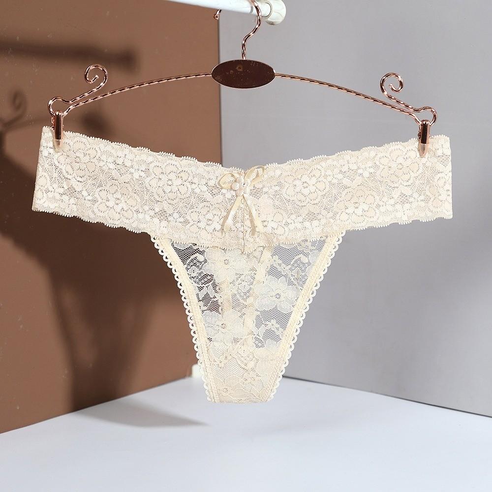 Sheer Women Lace Flower Briefs Mid Waist Floral Underpants Fashion Lace Thong Panties Underwear