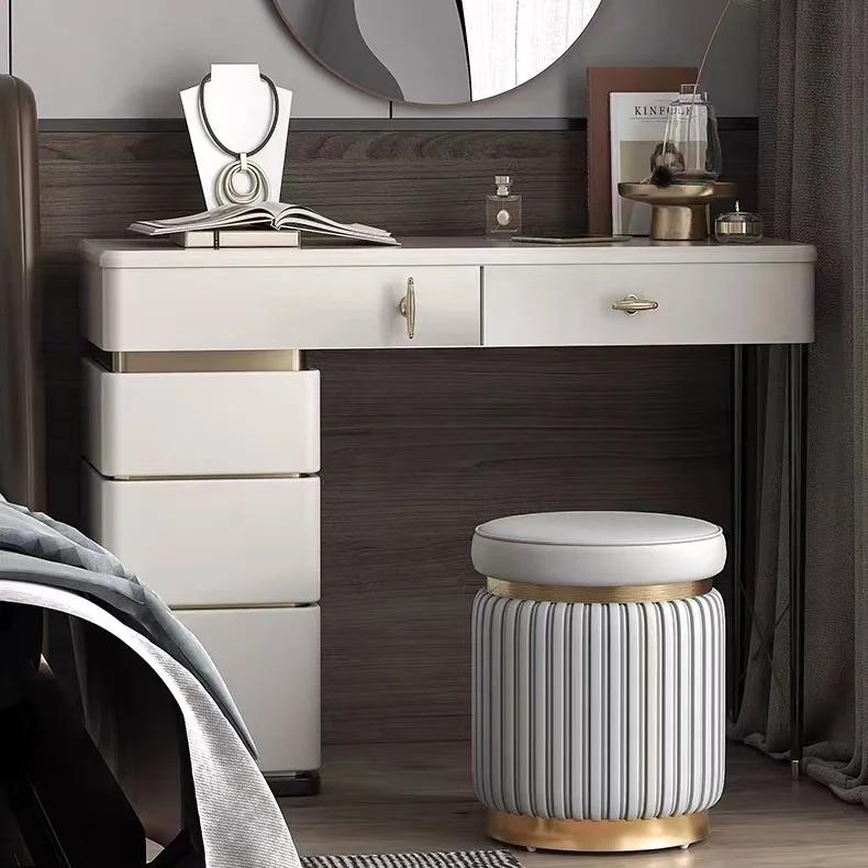 Small Stools Leather Stools Light Luxury Round Stool Makeup Stool Living Room Coffee Table bench High-end Sofas Soft Cushions