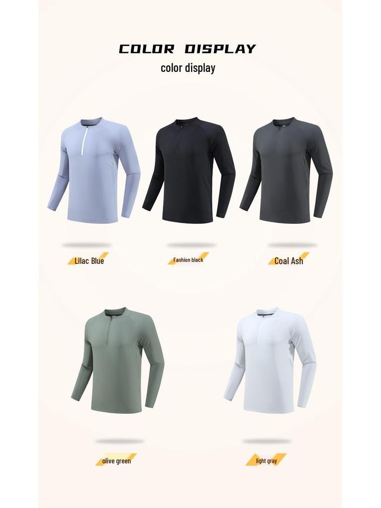Di Jia Sports Schnelltrocknendes Langarm-Fitness-Schweißshirt mit halbem Reißverschluss für Outdoor-Laufen und Radfahren