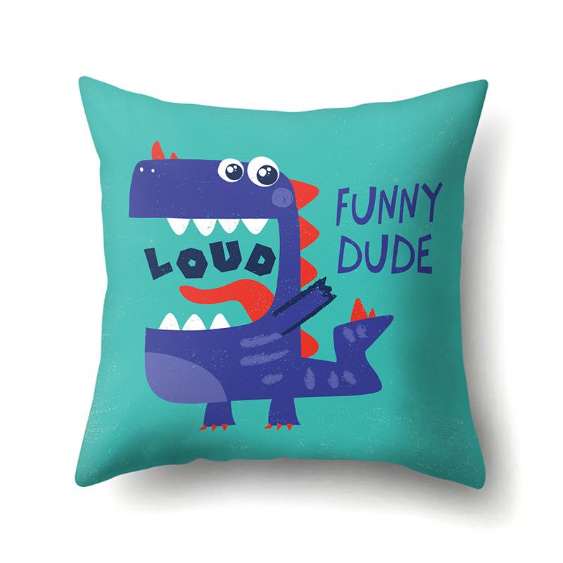 Față de pernă poliester cu model geometric de dinozaur, cu o singură față, pentru casă, canapea, living, dormitor, husă de pernă