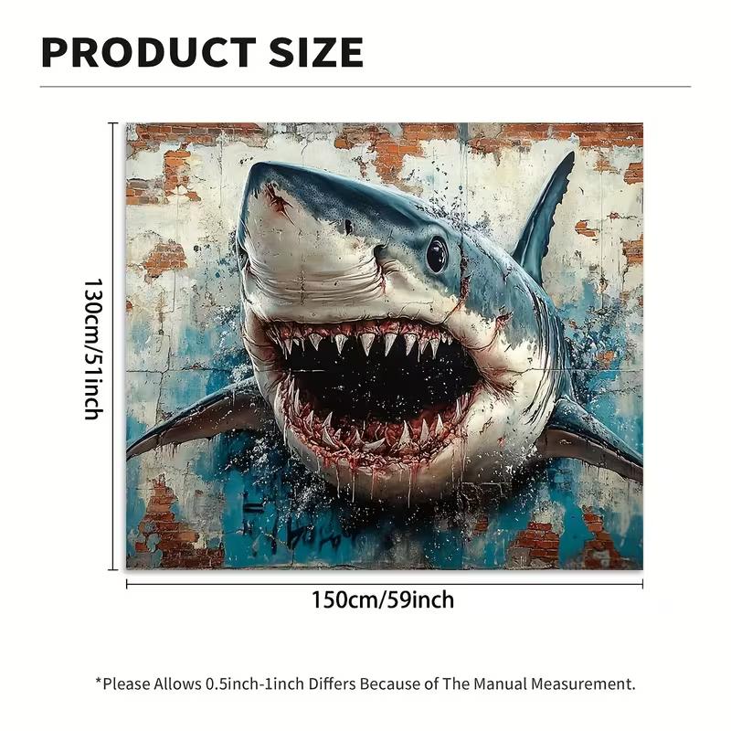 2D Grunge Brick Wall Giant Shark Background for Man Cave Bar Interior Decoration