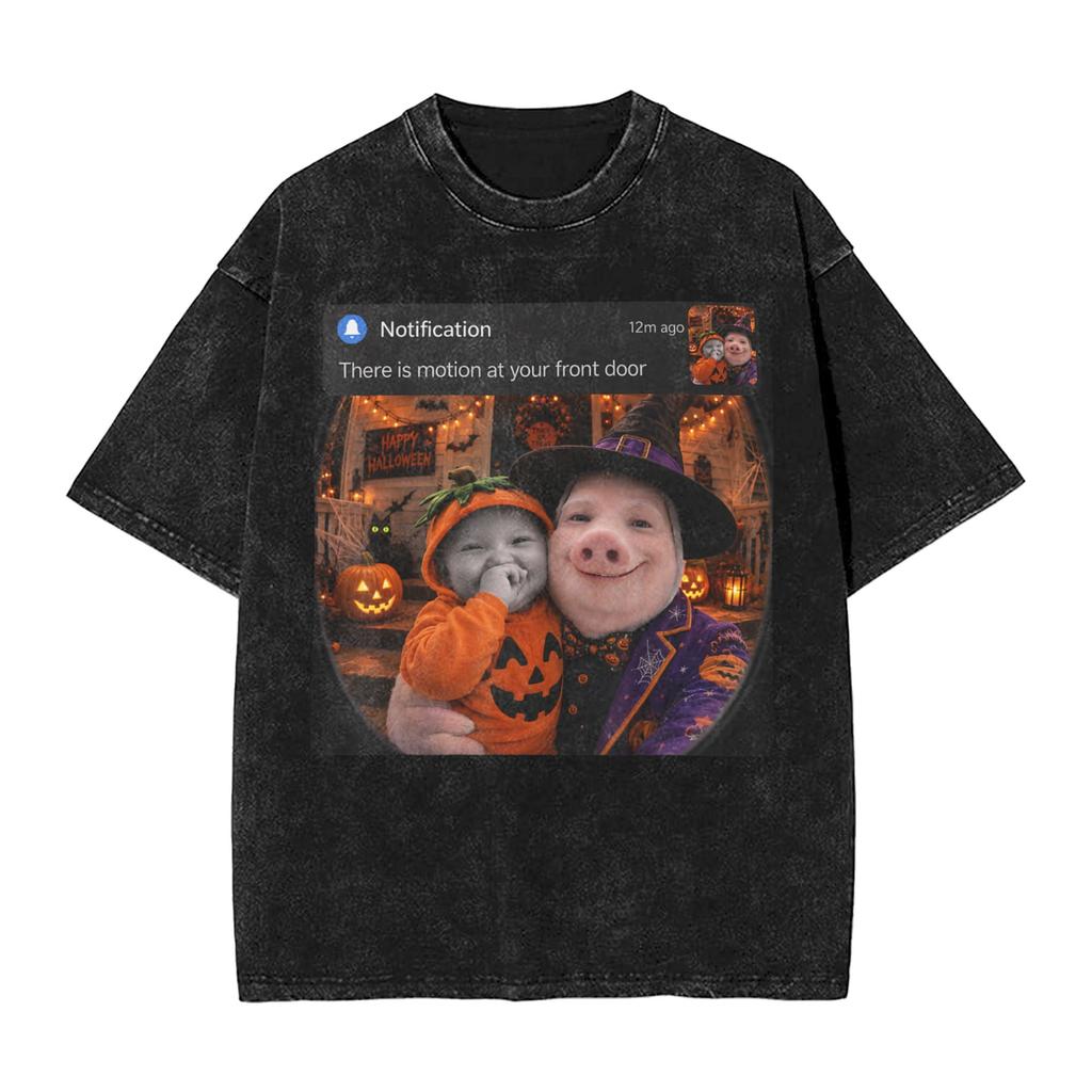 Vintage Washed Tshirt John Pork Holding Niche Ai Baby Funny Halloween Motion Meme Cotton Tshirts Trending Tshirt For Man