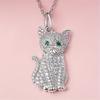 1pc Exquisite Cute And Fashionable Silvery Cat Pendant Necklace, Inlaid With Imitation Zircon Necklace For Girls, Holiday Birthday Party Gifts