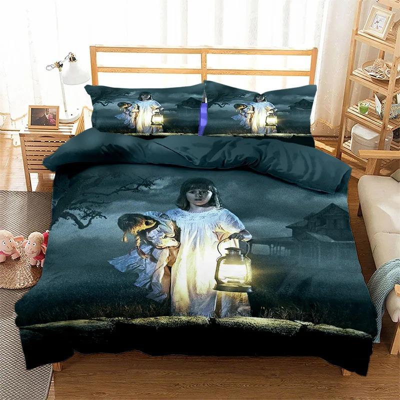 3D-trykk Skrekkfilm Annabelle Sengetøy Sett Dobbel Twin King Dynetrekk Dynevar Putevar Gutter Jenter Voksne Soverom