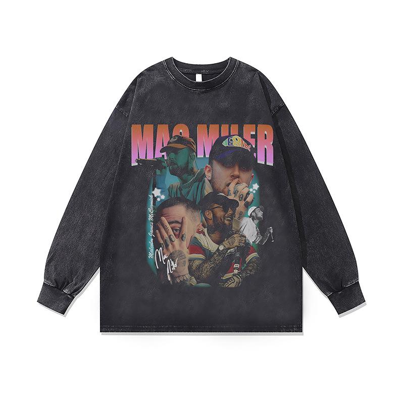 Washed Retro Washed Crew Neck Sweatshirt Autumn And Winter New American Hip-Hop Bottom Long-Sleeved T-Shirt For Men And Women