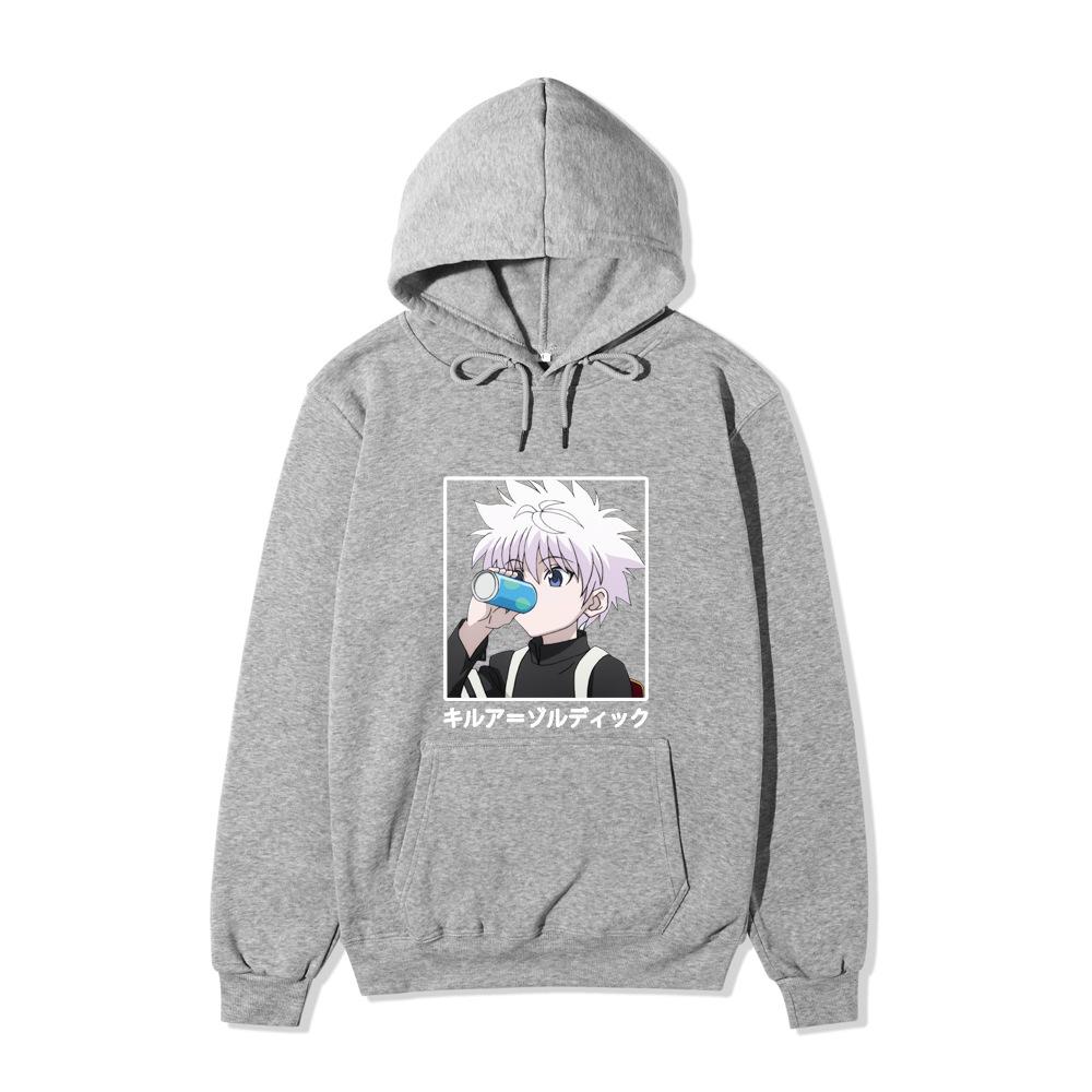 Hunter X Hunter Killua Anime Hoodie Vertical Japanese Letter Print Casual Long Sleeve Pullover Sweatshirt