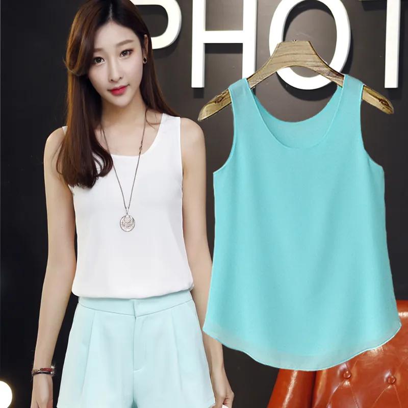 Damska Letnia Szyfonowa Bluzka Bez Rękawów Kamizelka Casual Luźne Top Damska Jednolita Koszula