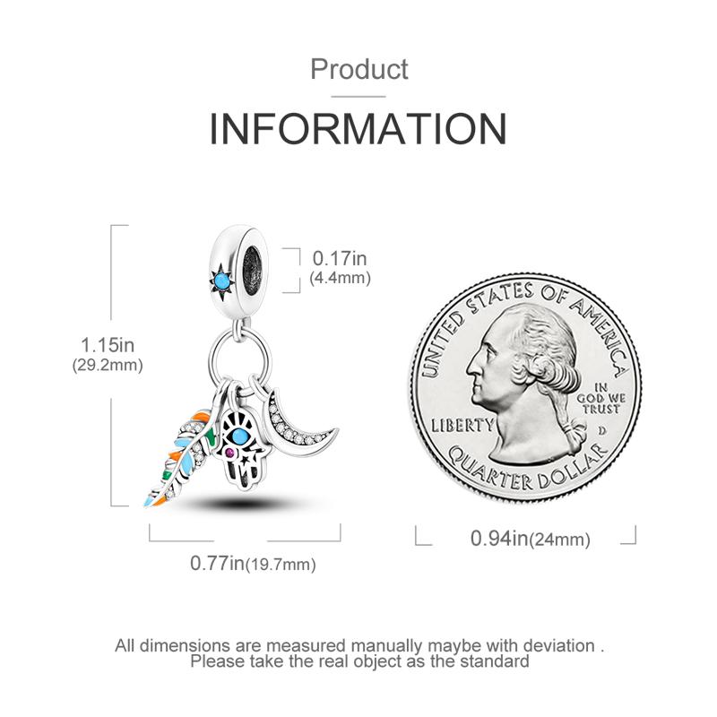 Charms Copperplated Feather Palm Eyes Star Moon Pendants Fit Charms Original Bracelet Beads Women Jewellery Making Diy