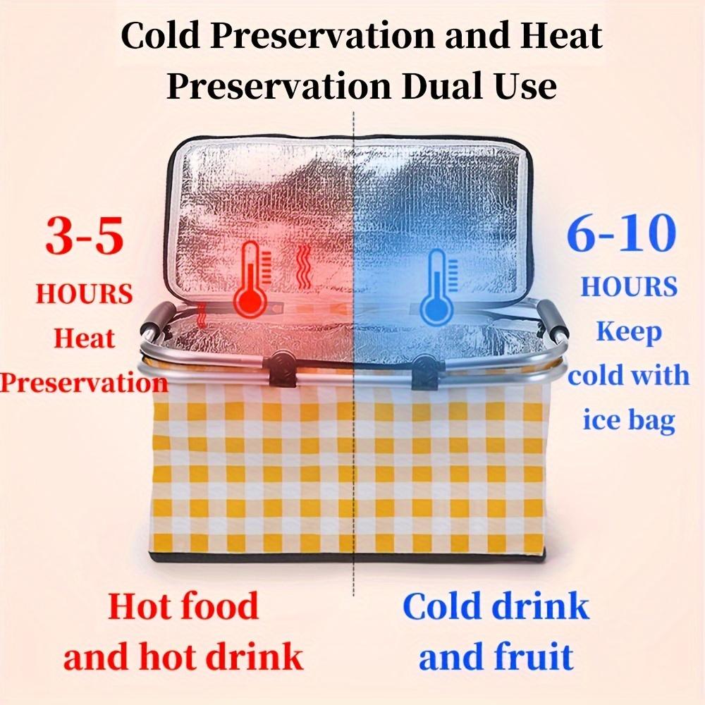 1 Stück zusammenklappbarer Picknick-Aufbewahrungskorb, tragbare isolierte Aufbewahrungsbox mit Metallgriff, heiß und kalt, großer zusammenklappbarer Aufbewahrungskorb