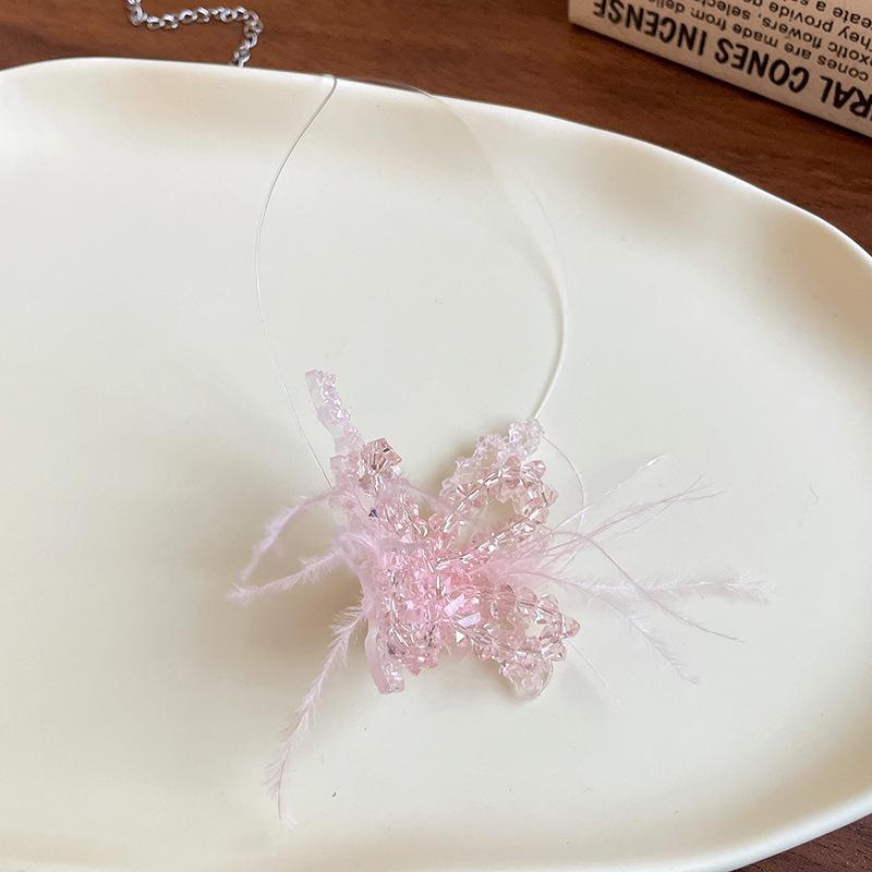 New Feather Crystal Butterfly Necklace Sweet and Cute Princess Style Necklace Fashion Necklace Niche Premium