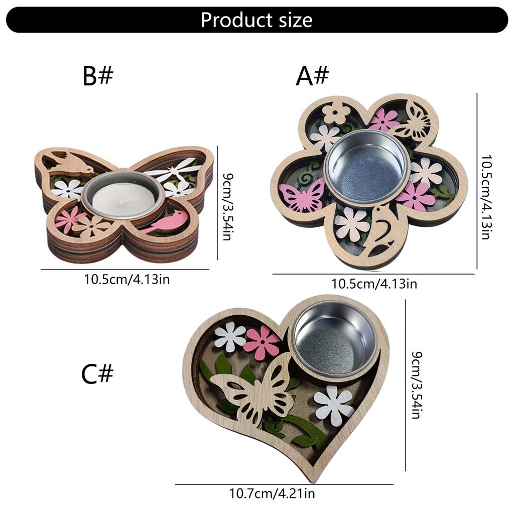 Candle Holder Handmade Wooden Tealight Holder With Flower And Butterfly Heart Designing For Festive Decorations
