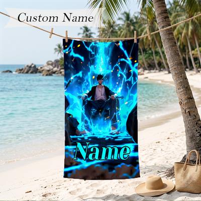 Solo Leveling Custom Name Printed Beach Towel Personalized Soft Towel For Swimming Beach Travel