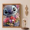 Stitch Diamond Painting Kit 5D DIY, Featuring Adorable Stitch with Flowers, Suitable for Beginners and Craft Lovers, Interior Space Decoration