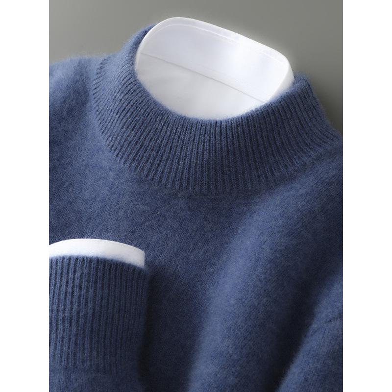 Men's 100% Wool Half-High Neck Sweater - Versatile Natural Fiber Knitwear for Autumn/Winter