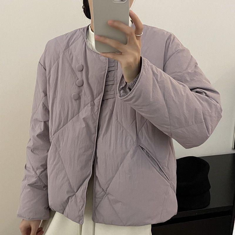 Petite Women's Lightweight Collarless Winter Down Jacket with Diamond Pattern