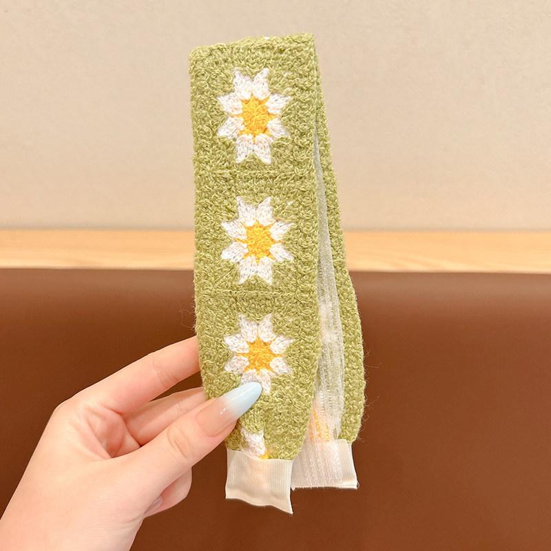 Kids Pastoral Style Floral Knitting Bangs Hairband Girl Broken Hair Finishing Hairband Sweet Headband Face Wash Hairpin