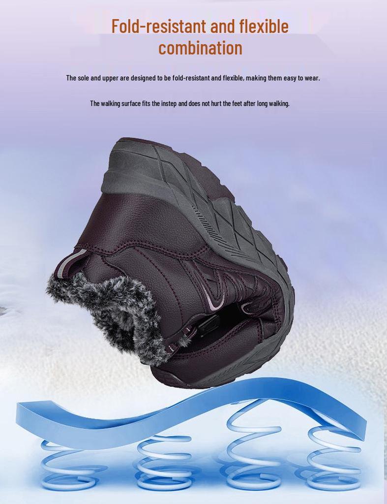 Warm Leather & Fur Walking Shoes for Elderly - Non-Slip, Soft Sole, Thickened Outdoor Footwear