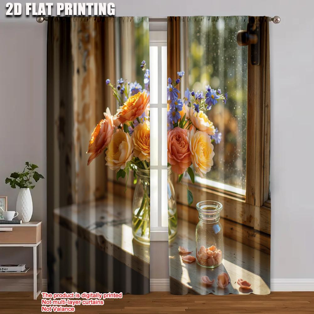 

2pc, Window Drapes flowers and plant Polyester,Without Electricity Holiday Decorations Suitable for Home & Party Decoration 52.50×116.00 CM 2pcs
