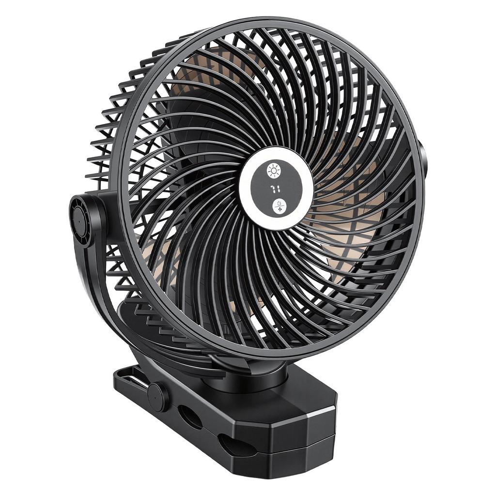 Portable Clip Fan, Rechargeable Clip On Fan with Light, USB Port with 3 Speeds & Circulation Mode, Strong Airflow Sturdy Clamp, Long Runtime for Desk,